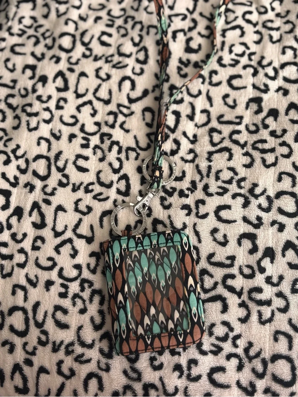 Vera Bradley Lanyard Card Holder in Teal & Brown